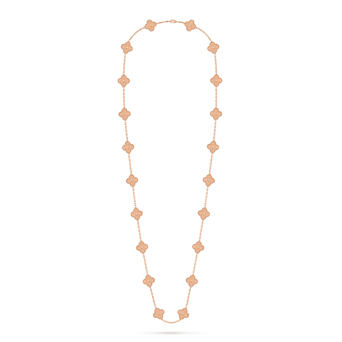 Quatrefoil Long Necklace, 20 Motifs, Rose Gold Tone