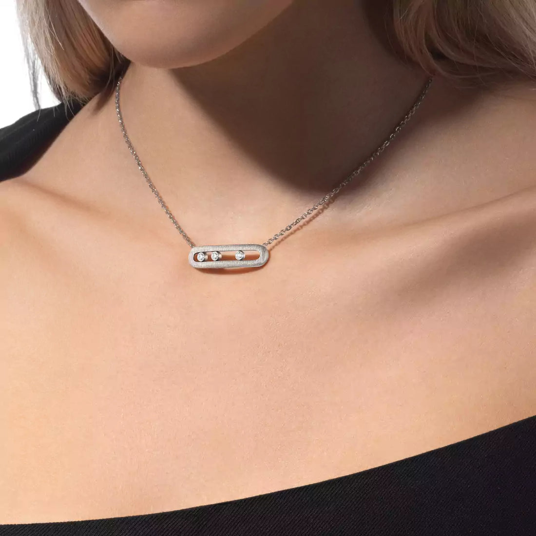 Chain Necklace, White Gold Tone, Stone-Set, White