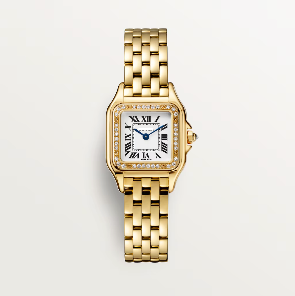 Square Link-Bracelet Watch, Yellow Gold Tone, Stone-Set, Small Model
