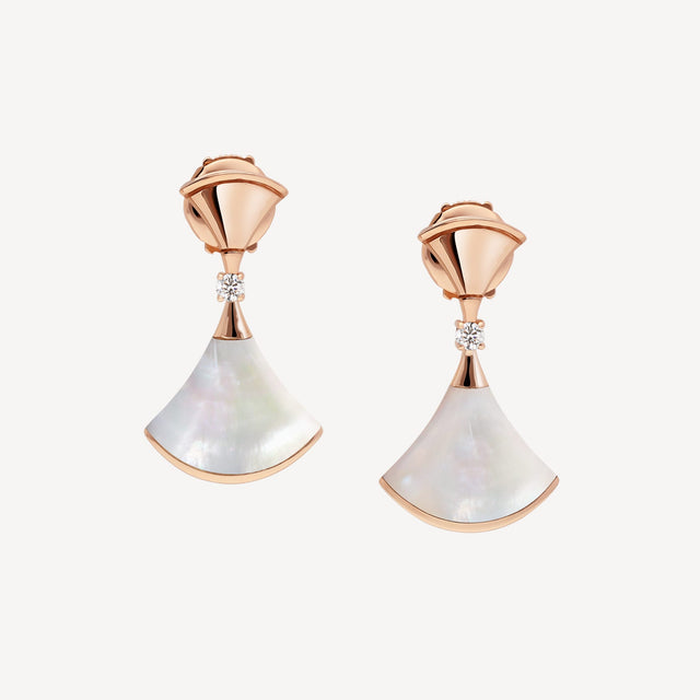 Fan-Motif Mother-of-Pearl Earrings, 18K Rose Gold Plated