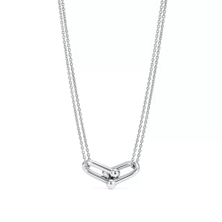 Link Pendant Necklace, White Gold Tone, White