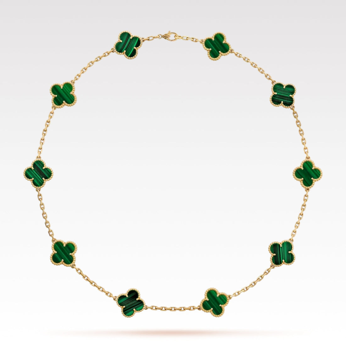 Quatrefoil Pendant Necklace, 10 Motifs, Yellow Gold Tone, Malachite