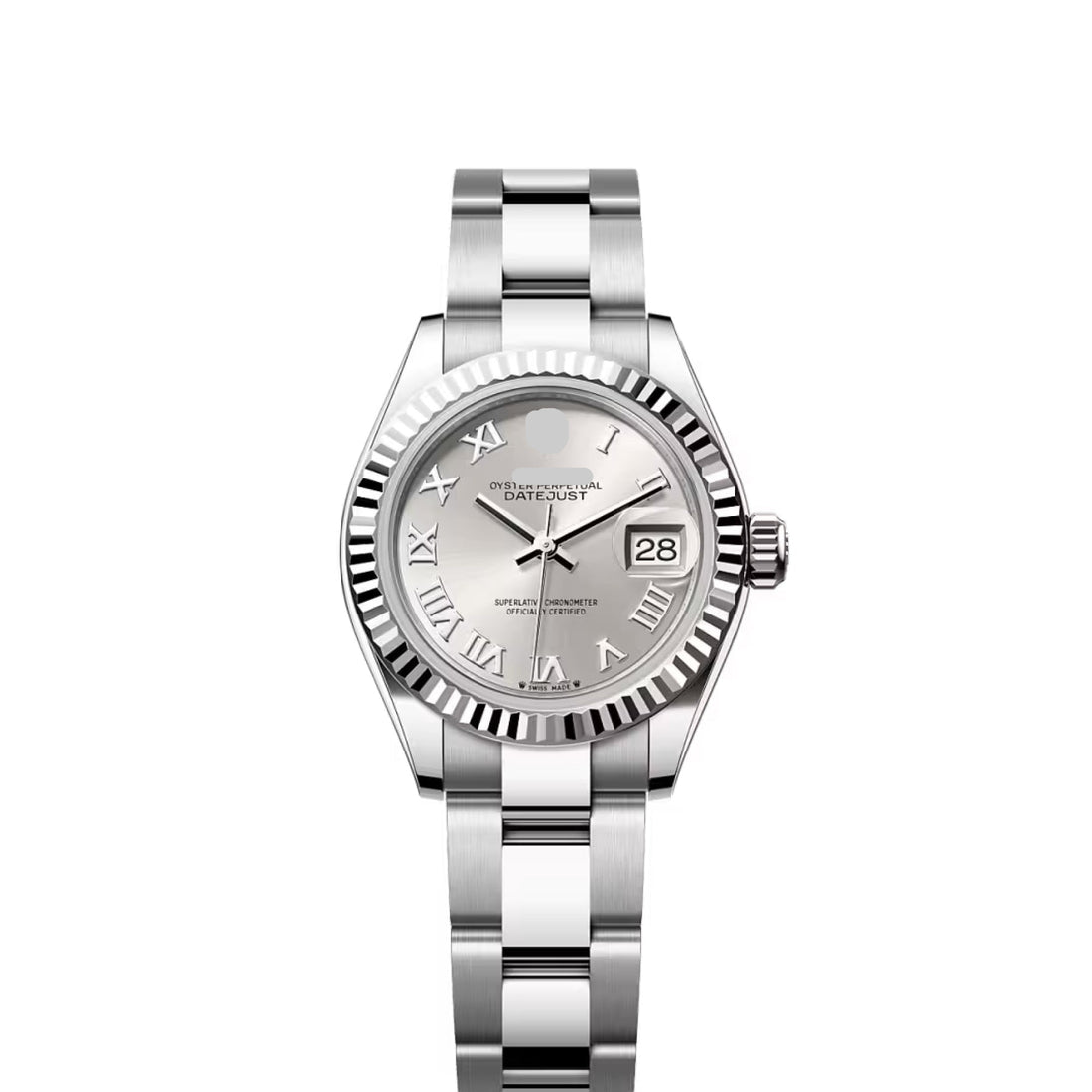 Classic Date Watch, White Gold Tone, Steel, White, 28 mm