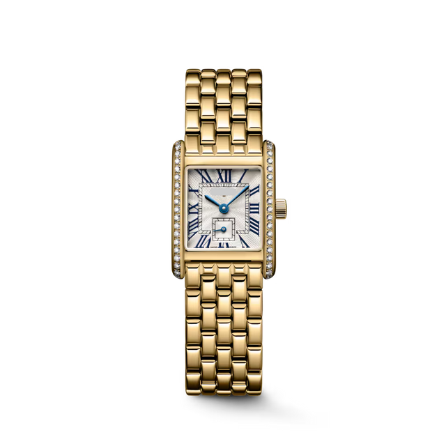 Rectangular Case Watch, 18K, Yellow Gold Tone, Stone-Set