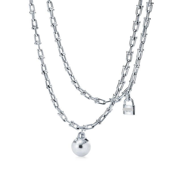 Link Chain Necklace, White Gold Tone, White