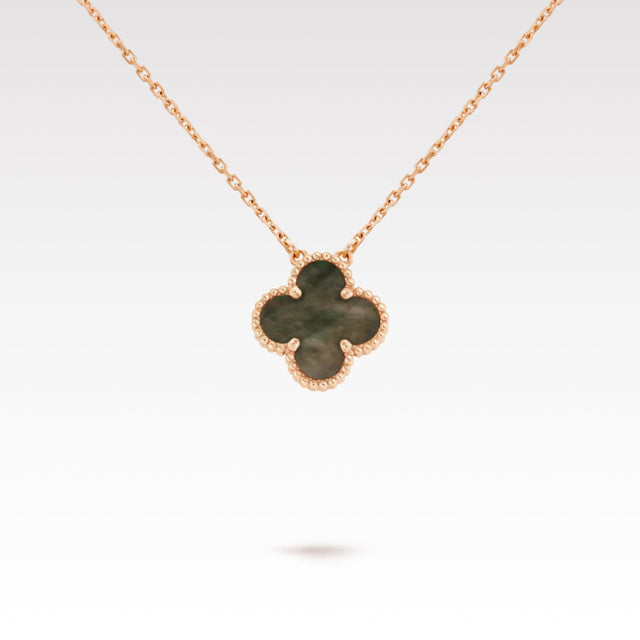Quatrefoil Pendant Necklace, Yellow Gold Tone, Onyx