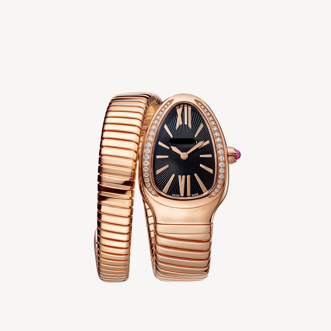 Coiled Band Watch, Rose Gold Tone, Stone-Set, 35 mm, Size S