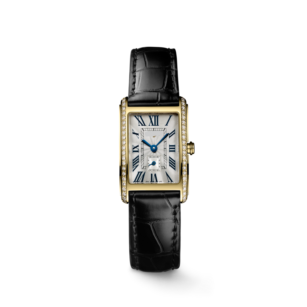 Rectangular Case Watch, 18K, Yellow Gold Tone, Stone-Set