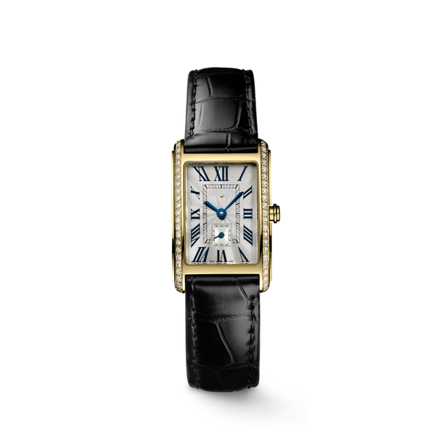 Rectangular Case Watch, 18K, Yellow Gold Tone, Stone-Set