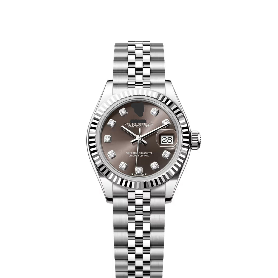 Classic Date Watch, White Gold Tone, Steel, White, 28 mm