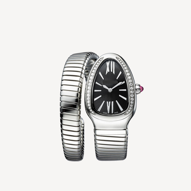 Coiled Band Watch, White Gold Tone, Stone-Set, White, 35 mm