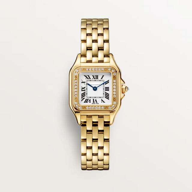 Square Link-Bracelet Watch, Yellow Gold Tone, Stone-Set, Small Model
