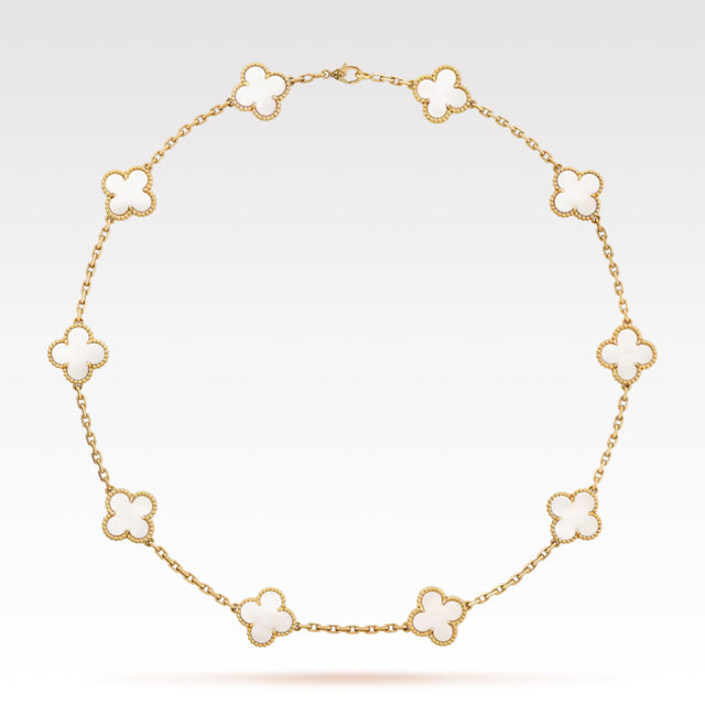 Quatrefoil Pendant Necklace, 10 Motifs, Yellow Gold Tone, Malachite