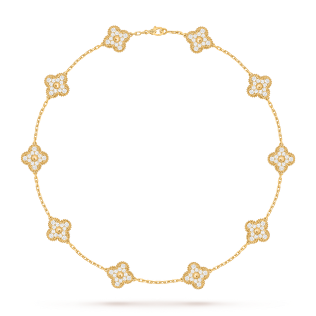 Quatrefoil Pendant Necklace, Agate, Stone-Set, 10 Motifs, Yellow Gold Tone