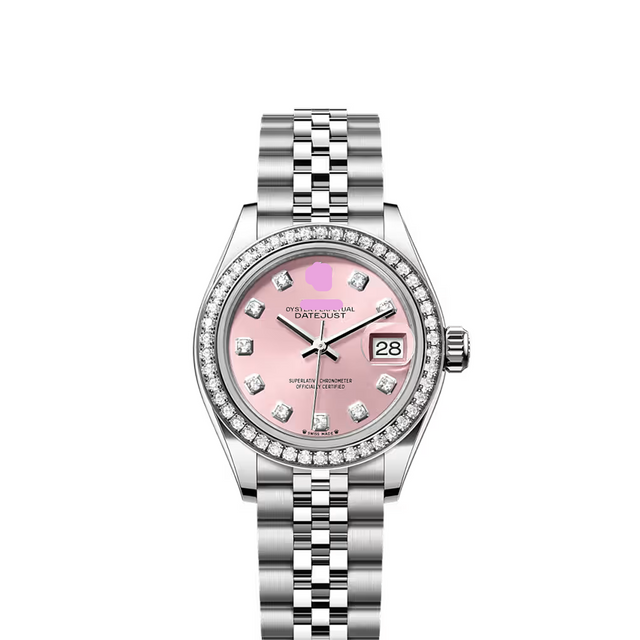 Classic Date Watch, White Gold Tone, Steel, Stone-Set, 28 mm