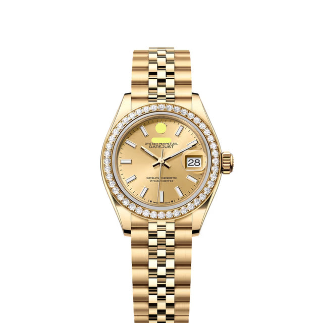 Classic Date Watch, Yellow Gold Tone, Stone-Set, 28 mm