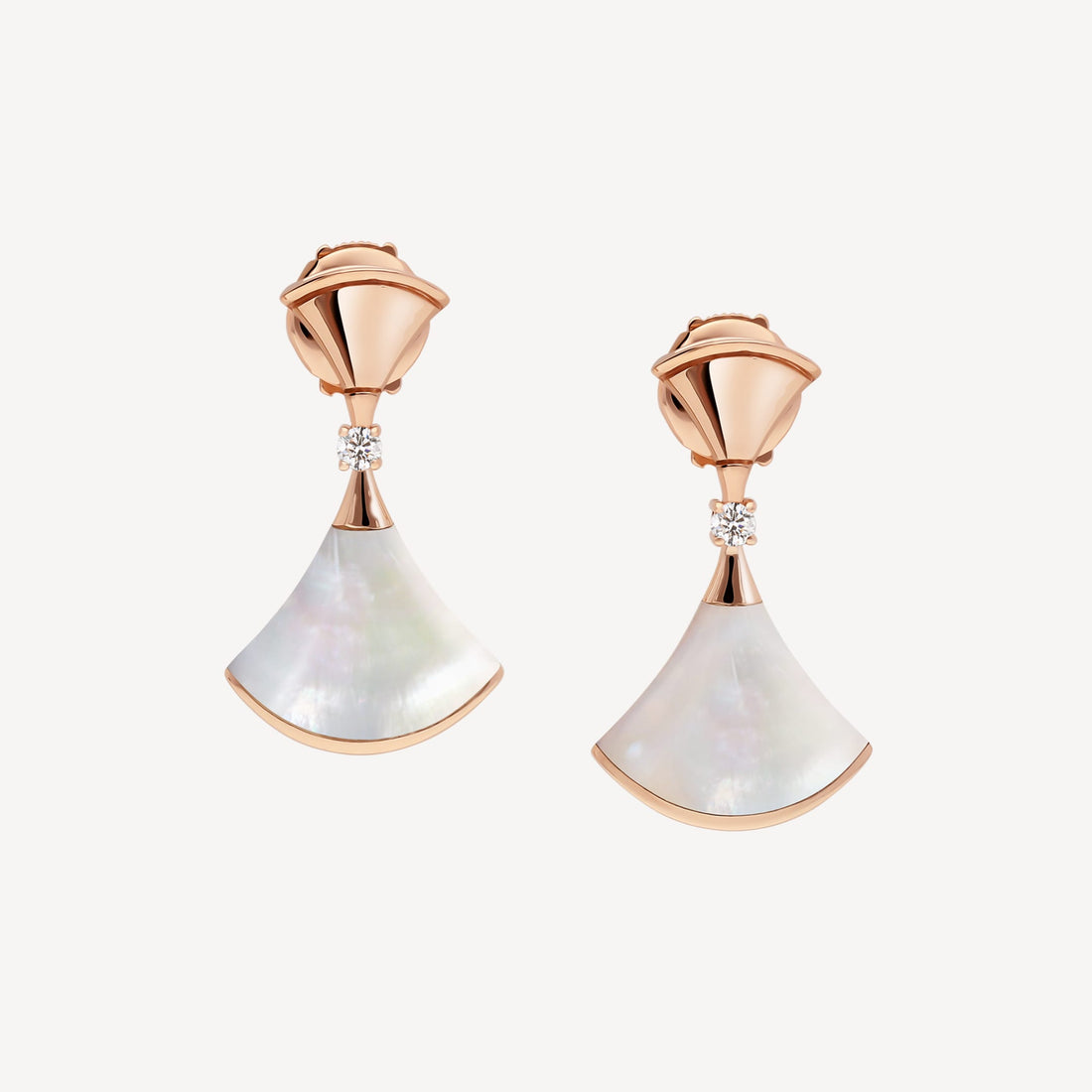 Fan-Motif Mother-of-Pearl Earrings, 18K Rose Gold Plated