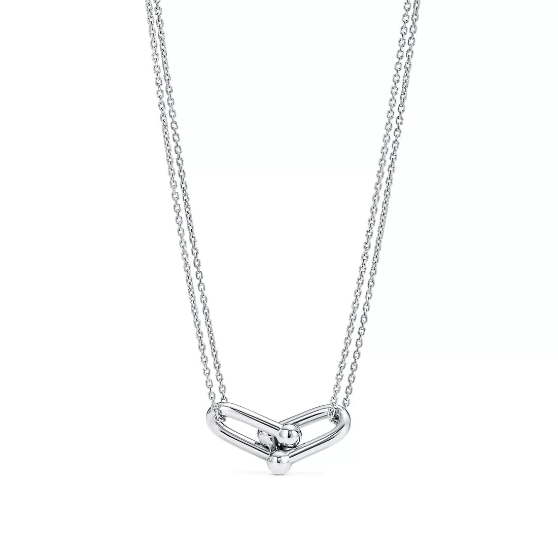 Link Pendant Necklace, White Gold Tone, White