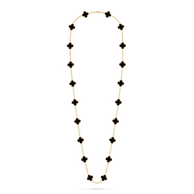 Quatrefoil Long Necklace, 20 Motifs, Rose Gold Tone, Malachite