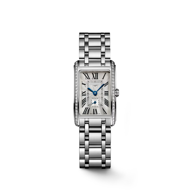 Rectangular Case Watch, Steel, Stone-Set