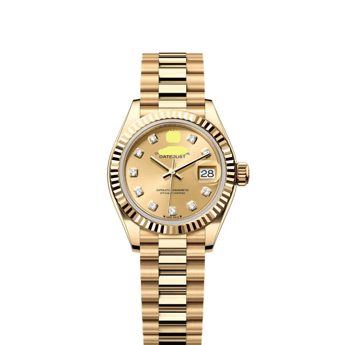Classic Date Watch, Yellow Gold Tone, Steel, 28 mm