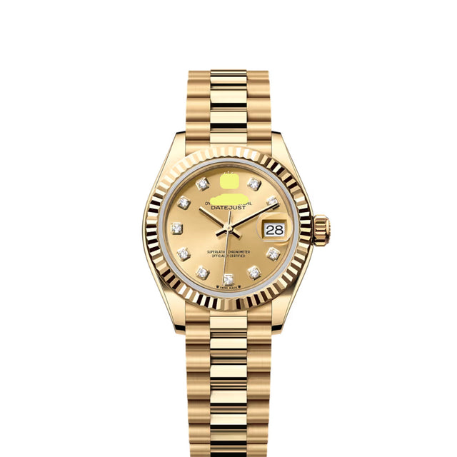 Classic Date Watch, Yellow Gold Tone, Steel, 28 mm