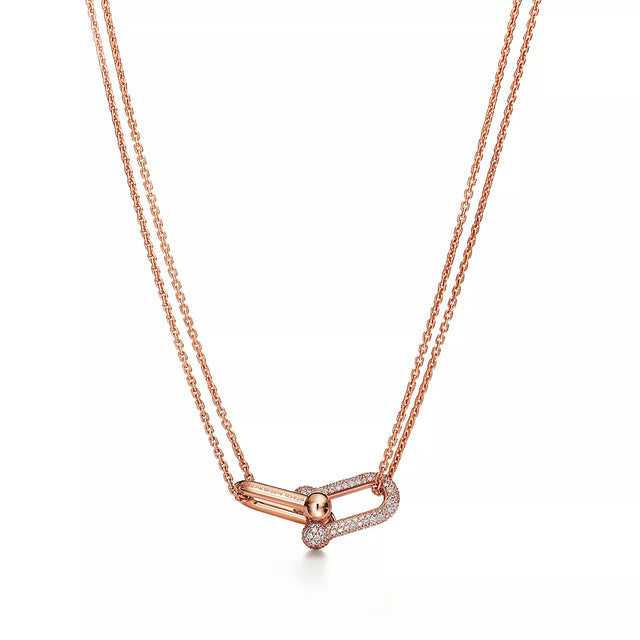 Link Pendant Necklace, Rose Gold Tone, Stone-Set