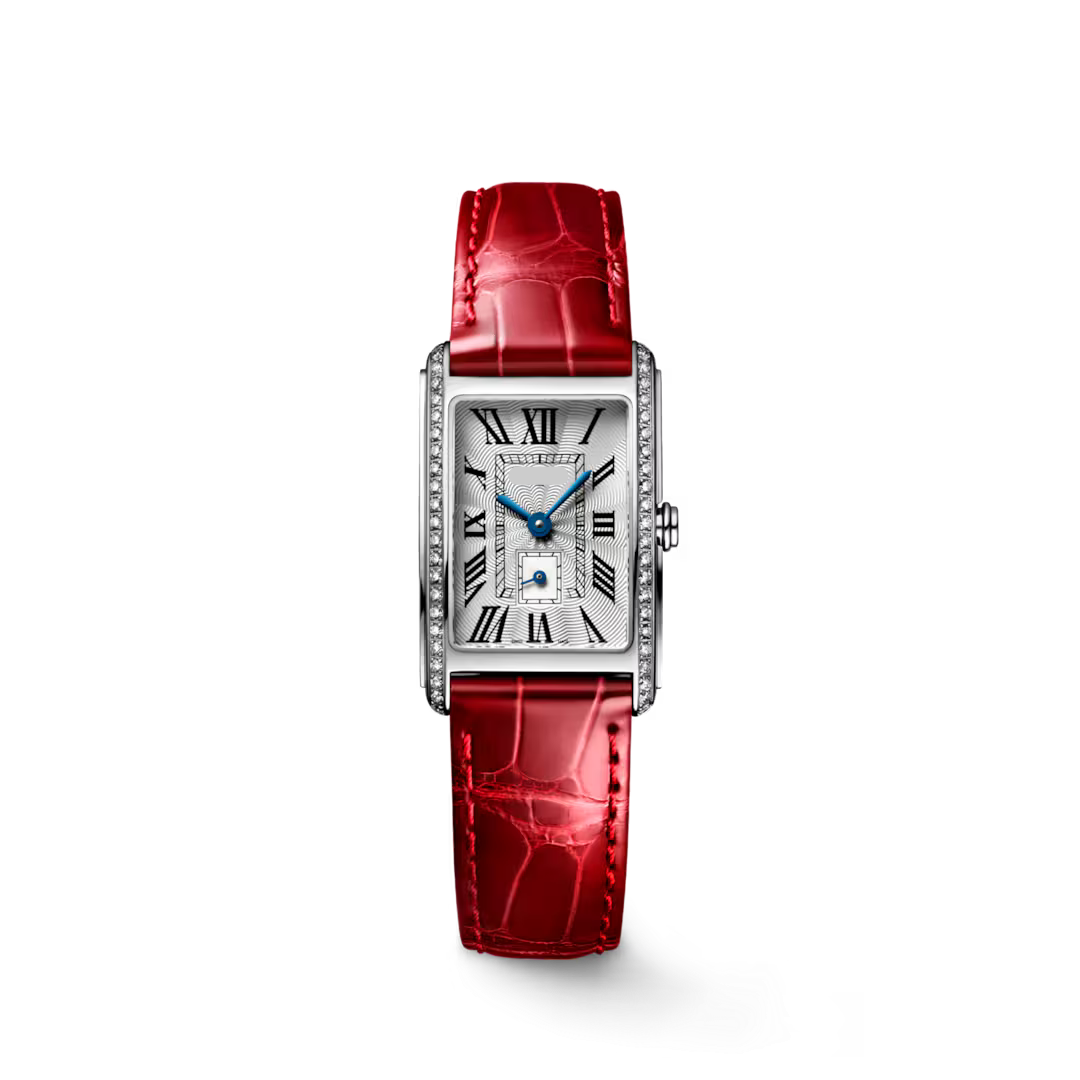 Rectangular Case Watch, Steel, Stone-Set