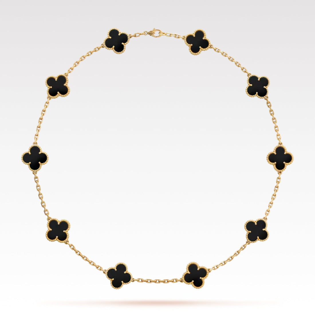 Quatrefoil Pendant Necklace, 10 Motifs, Yellow Gold Tone, Malachite