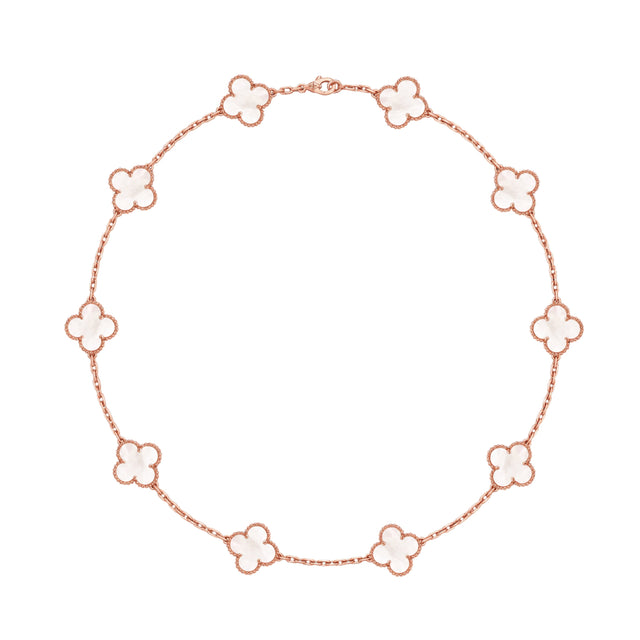 Quatrefoil Pendant Necklace, 10 Motifs, Rose Gold Tone, Malachite
