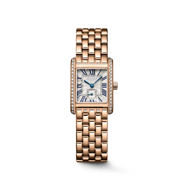 Rectangular Case Watch, 18K, Rose Gold Tone, Stone-Set