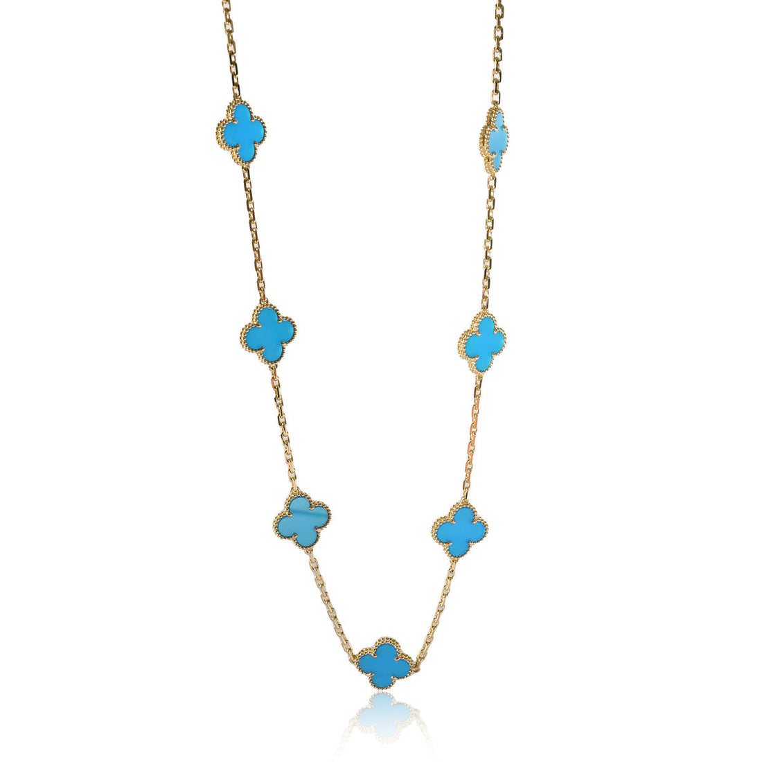 Quatrefoil Pendant Necklace, Turquoise, 10 Motifs, Yellow Gold Tone