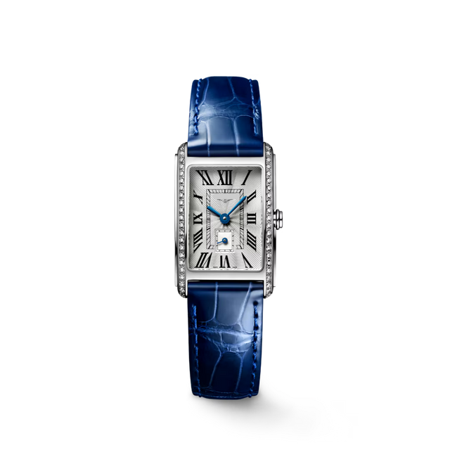 Rectangular Case Watch, Steel, Stone-Set