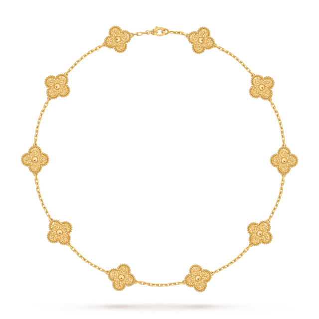 Quatrefoil Pendant Necklace, Agate, Stone-Set, 10 Motifs, Yellow Gold Tone
