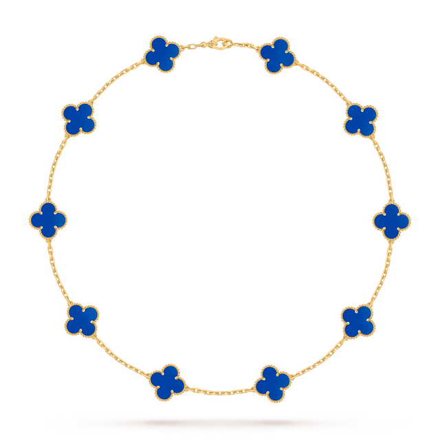 Quatrefoil Pendant Necklace, Agate, 10 Motifs, Yellow Gold Tone